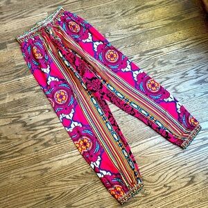 Flying Tomato Boho Hippie Harem Pants Pink Yellow Turquoise size small EUC